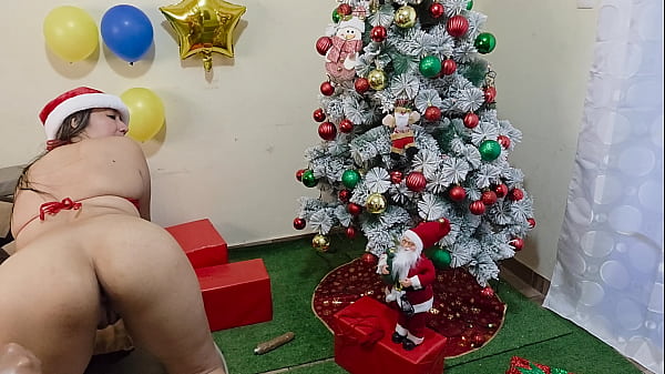 Stepfather finds his curvy stepdaughter masturbating on Christmas and they end up having sex