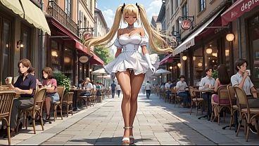 A walk with Rumi. She plays with her pussy AI Generated