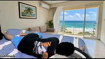 Asian step Mom and Step Son alone at Beach house step mom needs sex