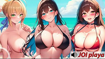 Chicas Hentai te dan una Masturbada Colectiva en la playa – JOI voz en Español.