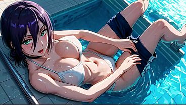 Lady Reze Hard Anal Sex with Anime Chainsaw Man in the Swimming Pool – AI Generation Anal