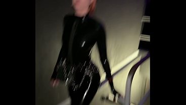 Rave slut in shiny latex takes dick after the club