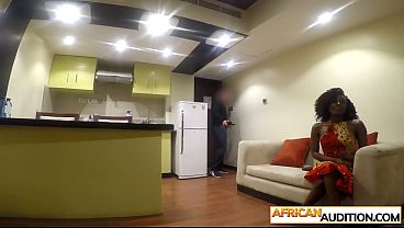 Horny big ass ebony teen Nikki giving a blowjob to big dick European friend