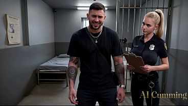 Beautiful blonde police fucks a prisoner (AI Generated)