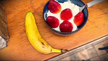 Kinky Mary Stuffs a Banana in Her Ass and Eats Strawberries Off the Cream
