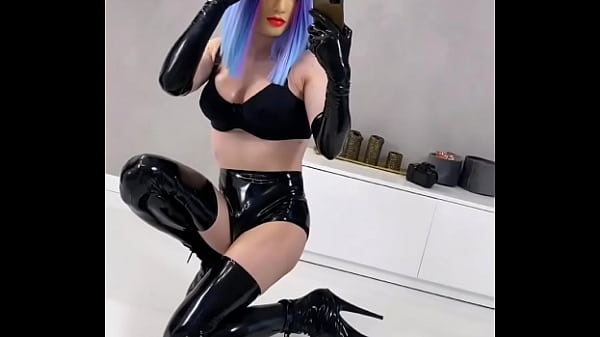 Slutty Rubber Doll in latex lingerie and high heels